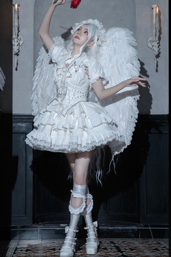 Contract Cross Gothic Black & White JSK - LolitaEraWhite JSK + TopSContract Cross Gothic Black & White JSK