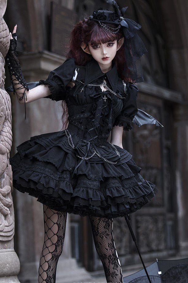 Contract Cross Gothic Black & White JSK - LolitaEraBlack JSK + TopSContract Cross Gothic Black & White JSK