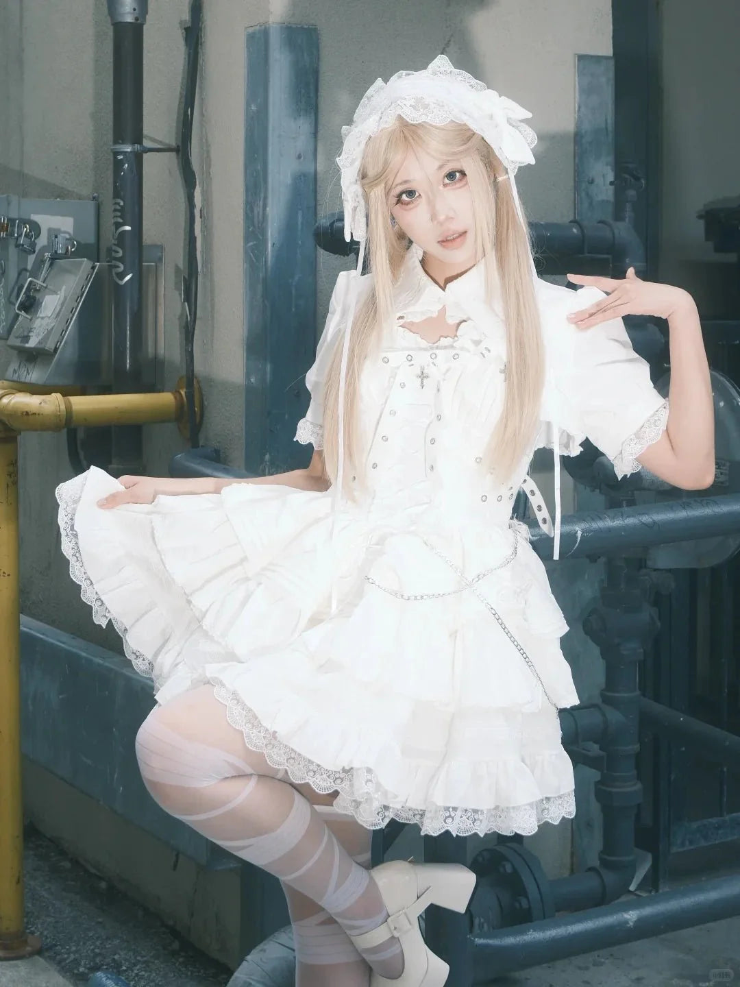 Contract Cross Gothic Black & White JSK - LolitaEraWhite JSKSContract Cross Gothic Black & White JSK