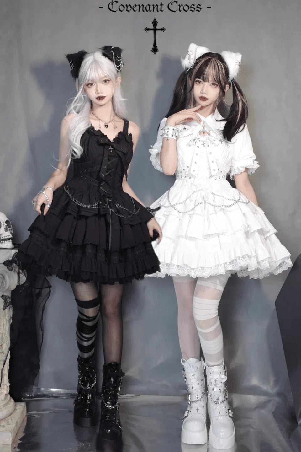 Contract Cross Gothic Black & White JSK - LolitaEraWhite JSKSContract Cross Gothic Black & White JSK