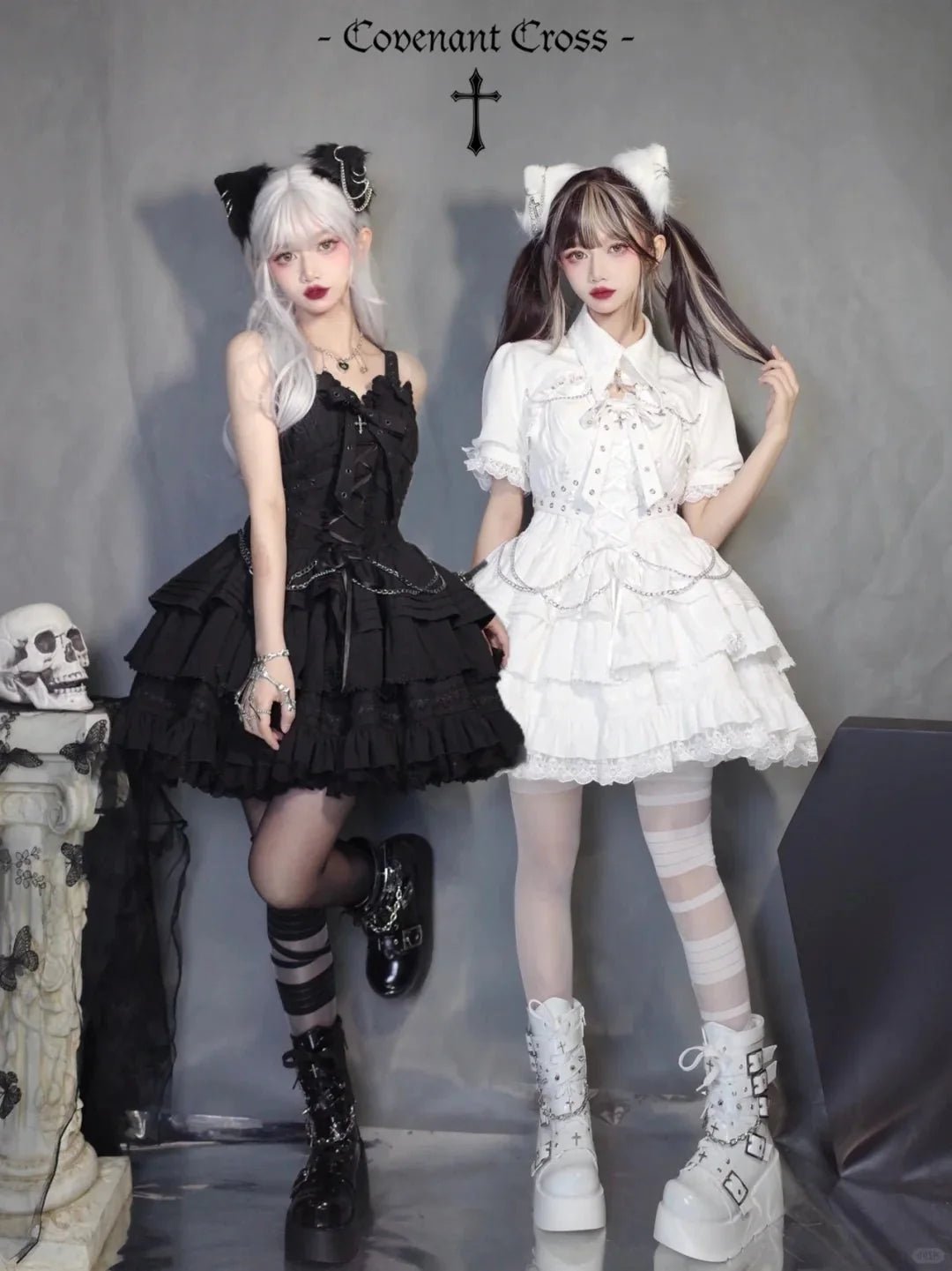 Contract Cross Gothic Black & White JSK Dress - LolitaEra