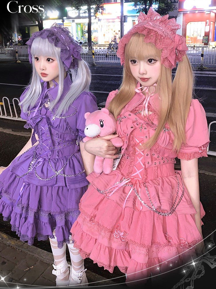 Contract Cross Gothic Blue Pink Purple JSK - LolitaEraBlue JSK+TopSContract Cross Gothic Blue Pink Purple JSK