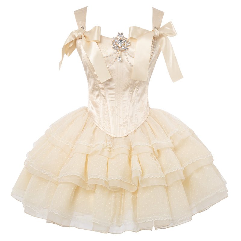 Cream Polka Dot French Ballet Dress - LolitaEra
