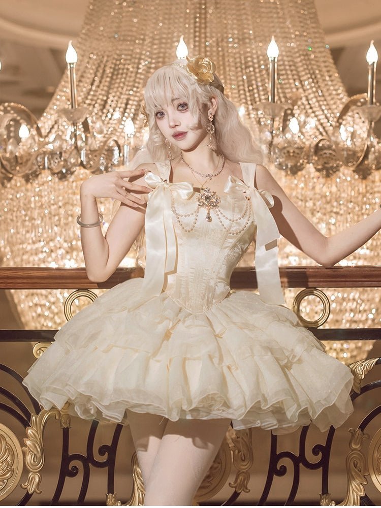 Cream Polka Dot French Ballet Dress - LolitaEra