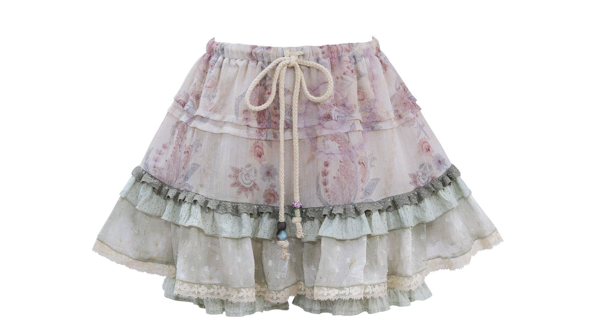 Creeping Vines Sage Green Floral Gold Thread Halter Top Skirt Mori Set - LolitaEra