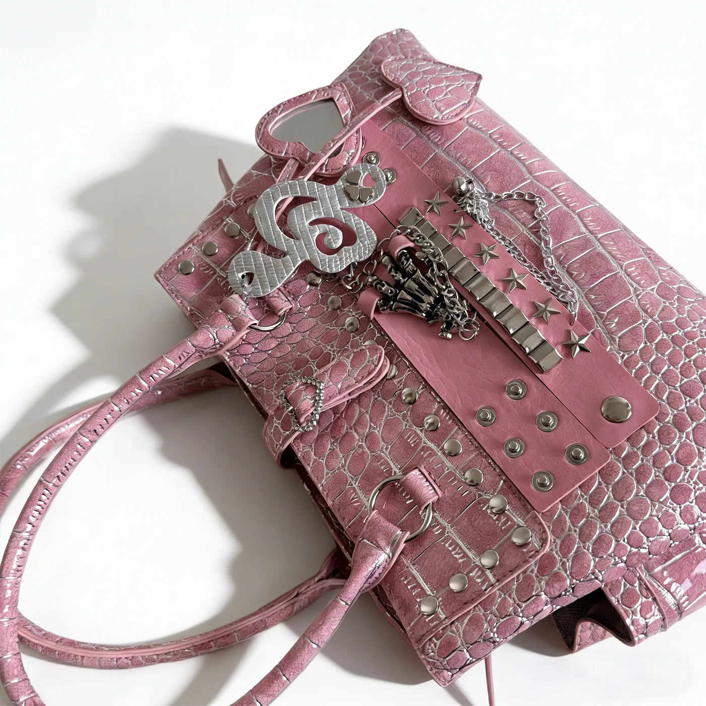 Daylight desire crocodile pattern Y2K handbag rivet sweet cool millennium hot girl chain bag subculture commuter tote bag