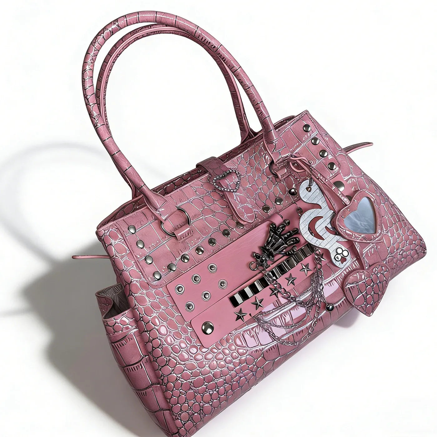 Daylight desire crocodile pattern Y2K handbag rivet sweet cool millennium hot girl chain bag subculture commuter tote bag