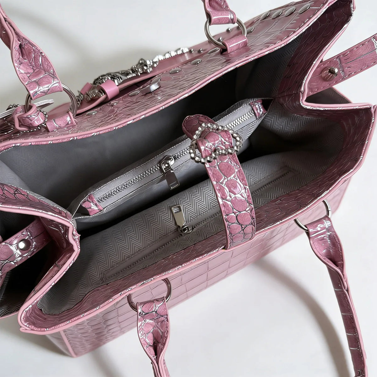 Daylight desire crocodile pattern Y2K handbag rivet sweet cool millennium hot girl chain bag subculture commuter tote bag