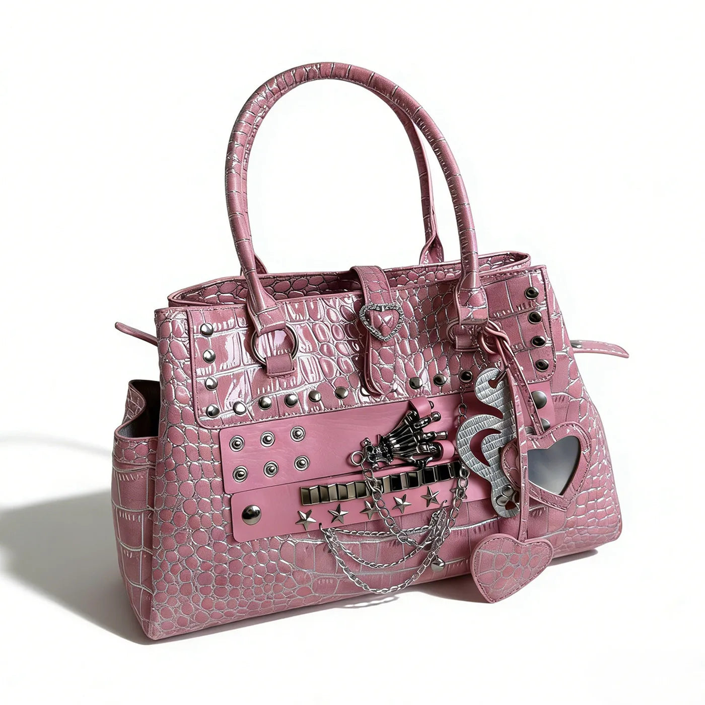 Daylight desire crocodile pattern Y2K handbag rivet sweet cool millennium hot girl chain bag subculture commuter tote bag