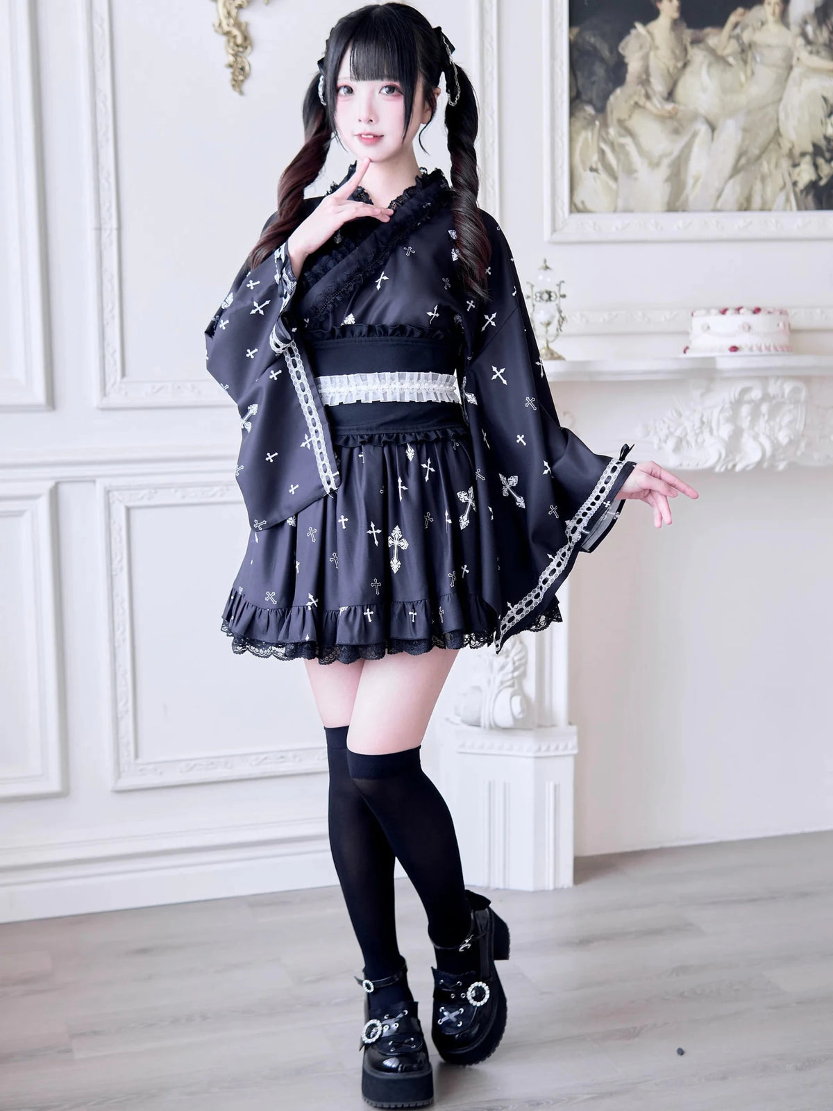 Cross Covenant Japanese Light Gothic Mass Produced Yukata Set - LolitaEra