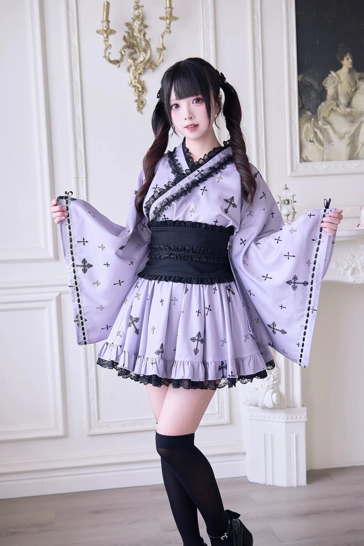 Cross Covenant Japanese Light Gothic Mass Produced Yukata Set - LolitaEra