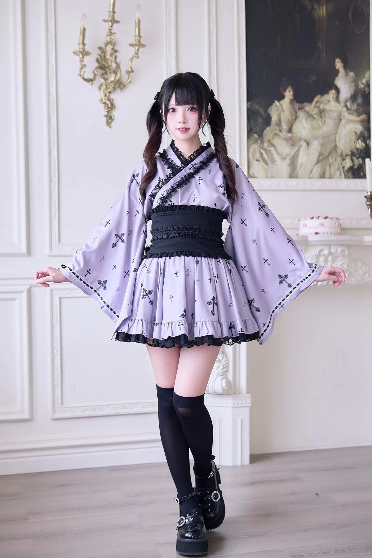 Cross Covenant Japanese Light Gothic Mass Produced Yukata Set - LolitaEra