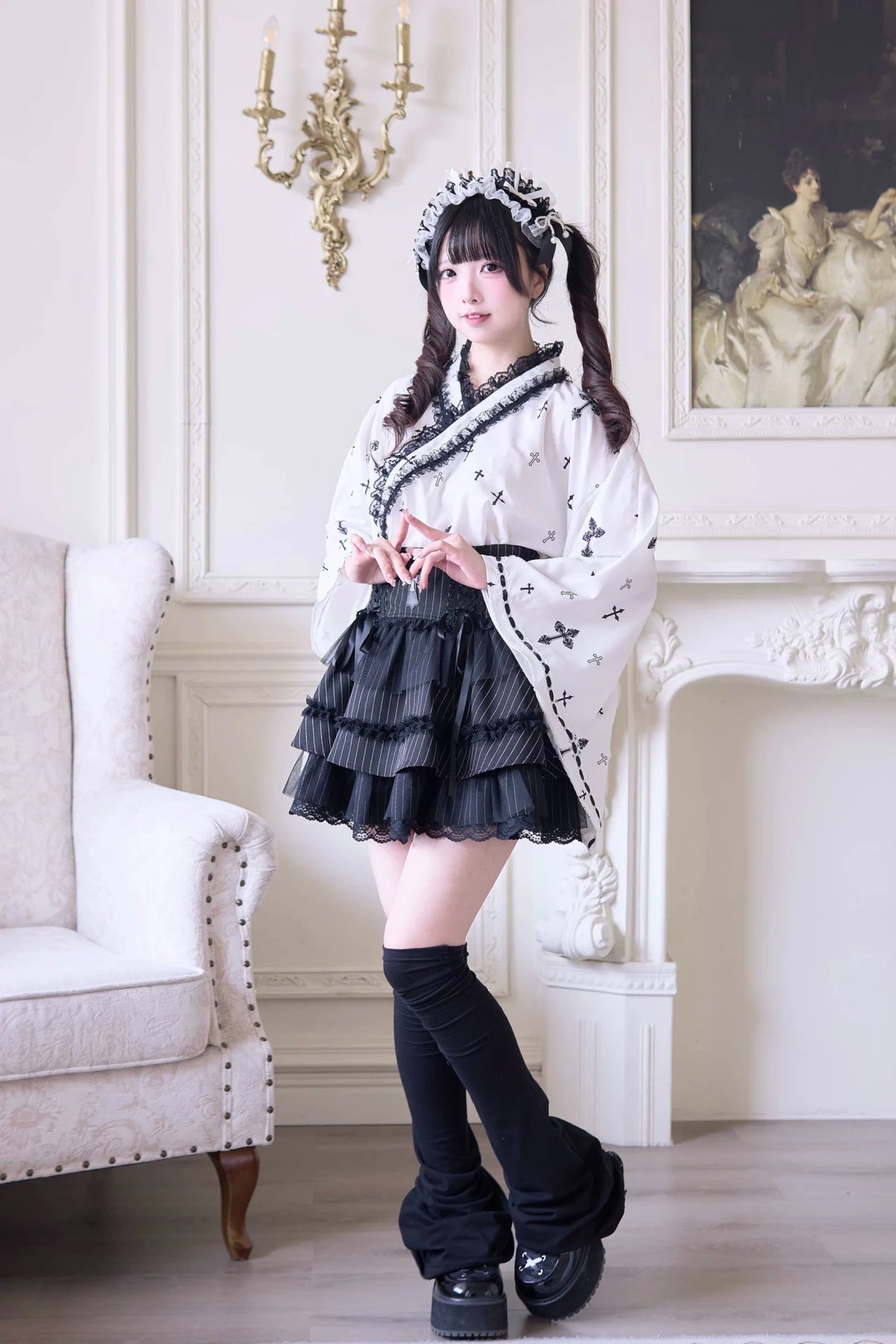 Cross Covenant Japanese Light Gothic Mass Produced Yukata Set - LolitaEra