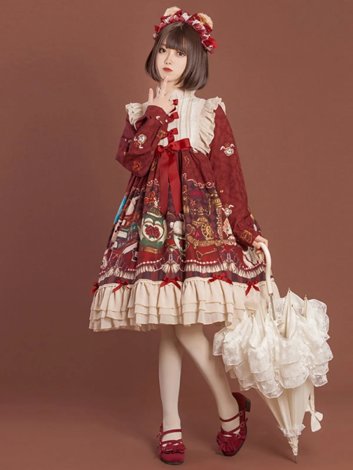 Baolemao Original Lolita Crown Bear OP Cute Fairy Dress Loose Lolita Daily Long Dress