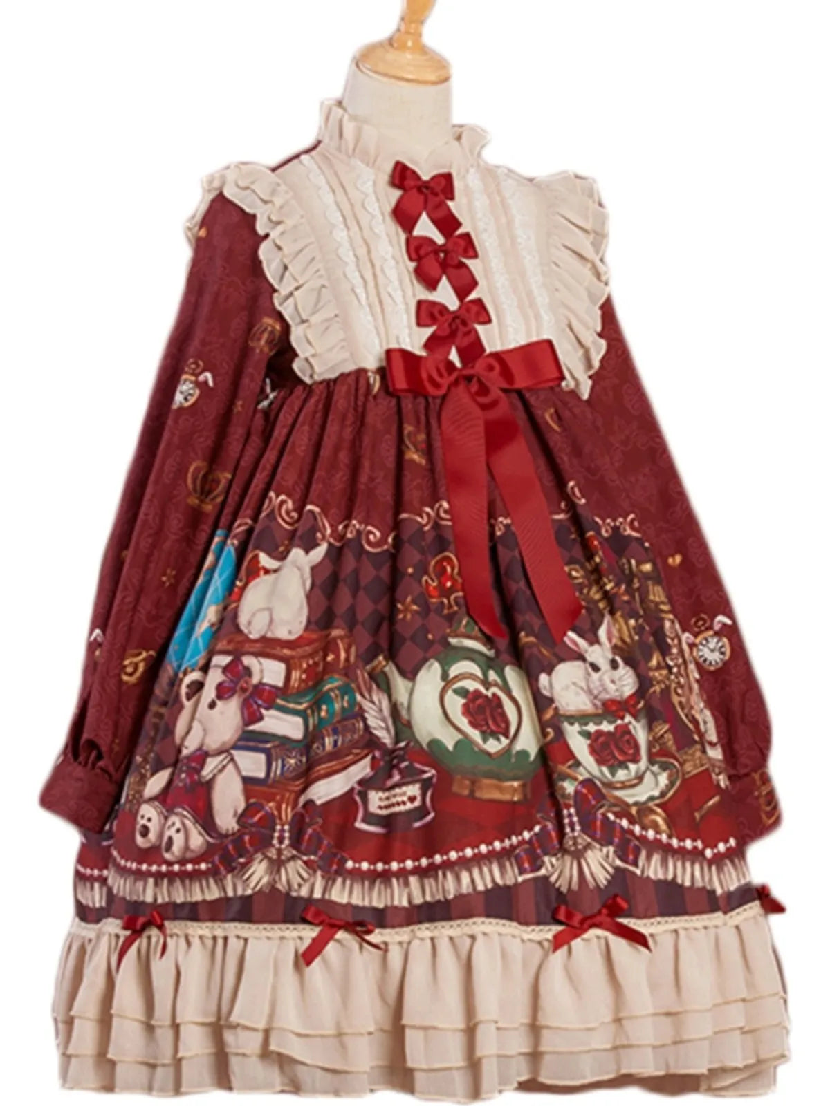 Baolemao Original Lolita Crown Bear OP Cute Fairy Dress Loose Lolita Daily Long Dress