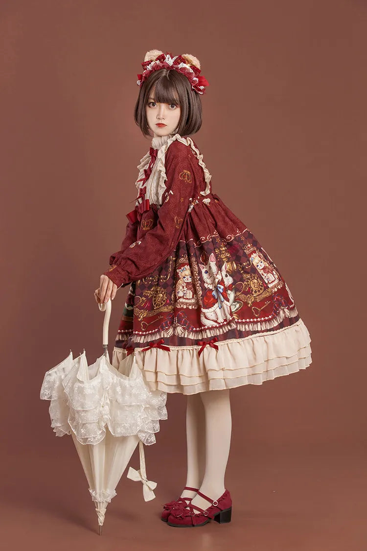 Baolemao Original Lolita Crown Bear OP Cute Fairy Dress Loose Lolita Daily Long Dress