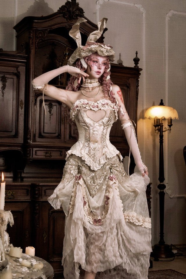 Cupid's Poem Casket Rococo Corset & Train Dress Set - LolitaEra