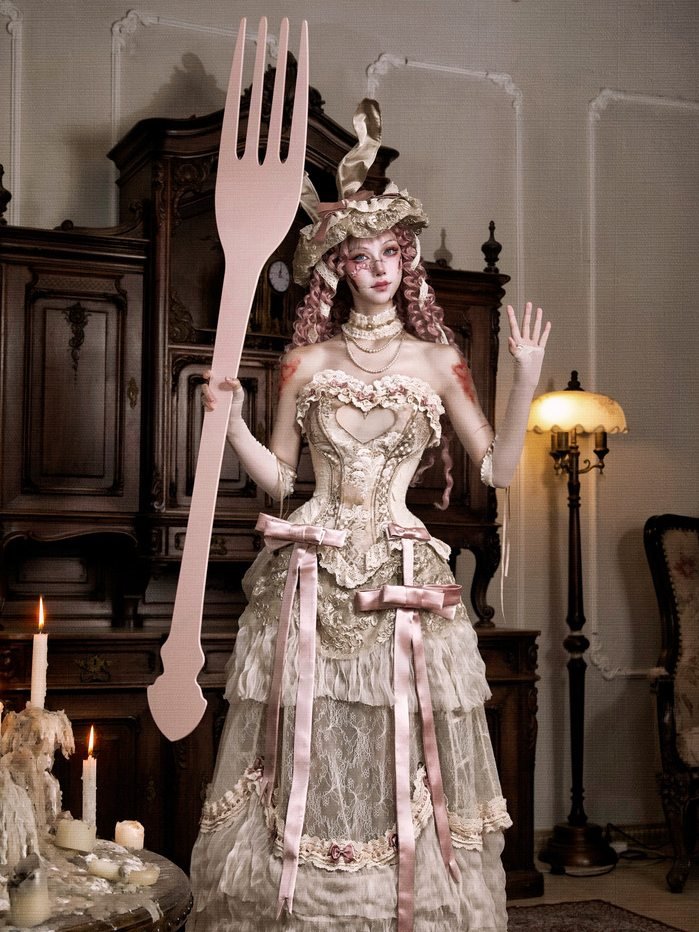 Cupid's Poem Casket Rococo Corset & Train Dress Set - LolitaEra