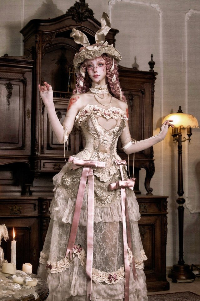 Cupid's Poem Casket Rococo Corset & Train Dress Set - LolitaEra