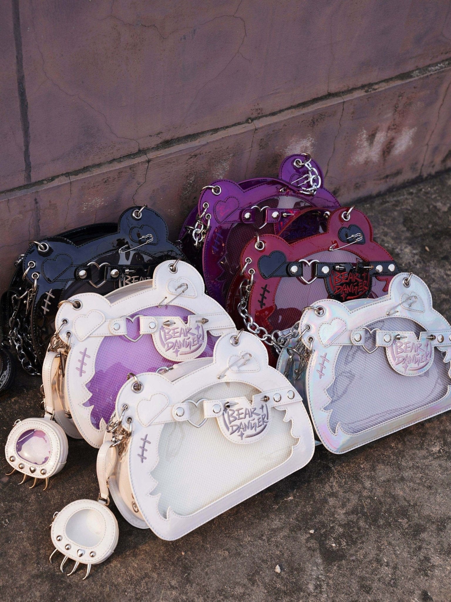 Cute Bear God Claw Patent Leather Ita Bag 1289 - LolitaEraSilverCute Bear God Claw Patent Leather Ita Bag 1289