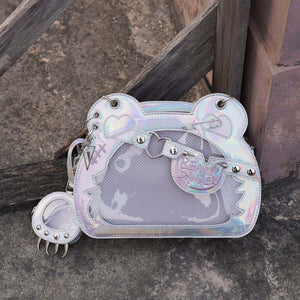 Cute Bear God Claw Patent Leather Ita Bag 1289 - LolitaEraSilverCute Bear God Claw Patent Leather Ita Bag 1289