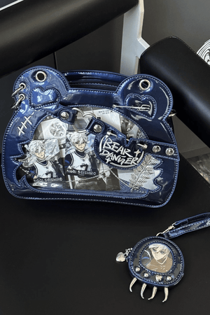 Cute Bear God Claw Patent Leather Ita Bag 1289 - LolitaEraSilverCute Bear God Claw Patent Leather Ita Bag 1289