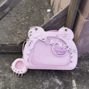 Cute Bear God Claw Patent Leather Ita Bag 1289 - LolitaEraPinkCute Bear God Claw Patent Leather Ita Bag 1289