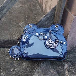 Cute Bear God Claw Patent Leather Ita Bag 1289 - LolitaEraDeep BlueCute Bear God Claw Patent Leather Ita Bag 1289
