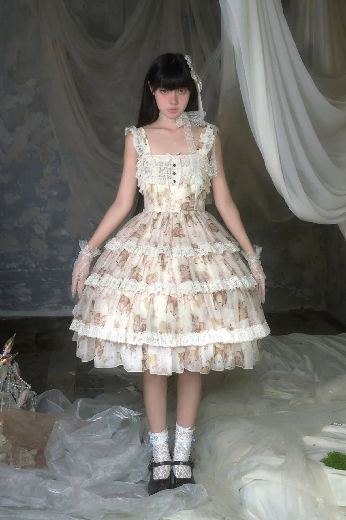 Little Deer Princess Lolita Original Printed Tiered JSK Set