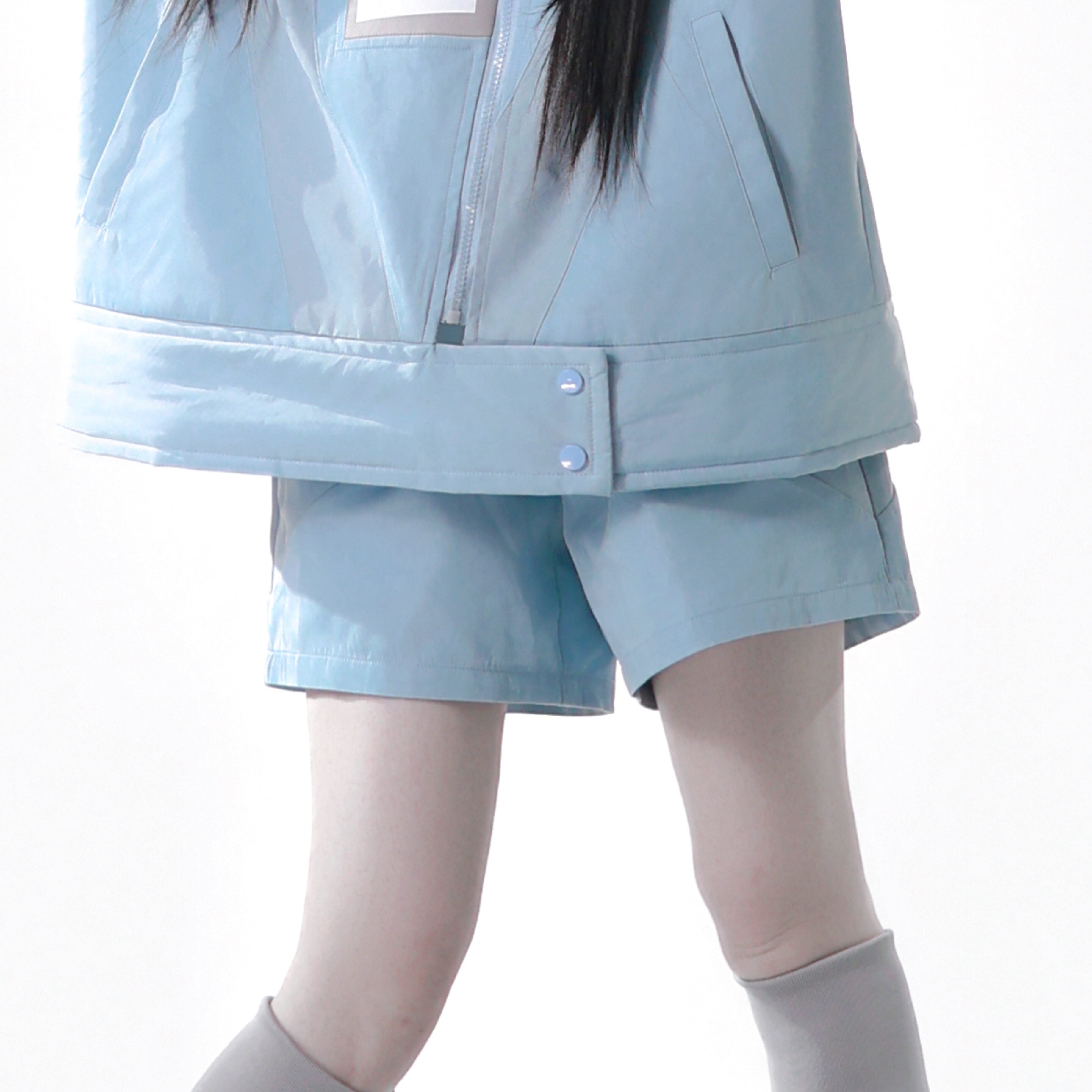 Dystopian Techwear Two-Piece Fleece-Lined Jacket and Shorts Set