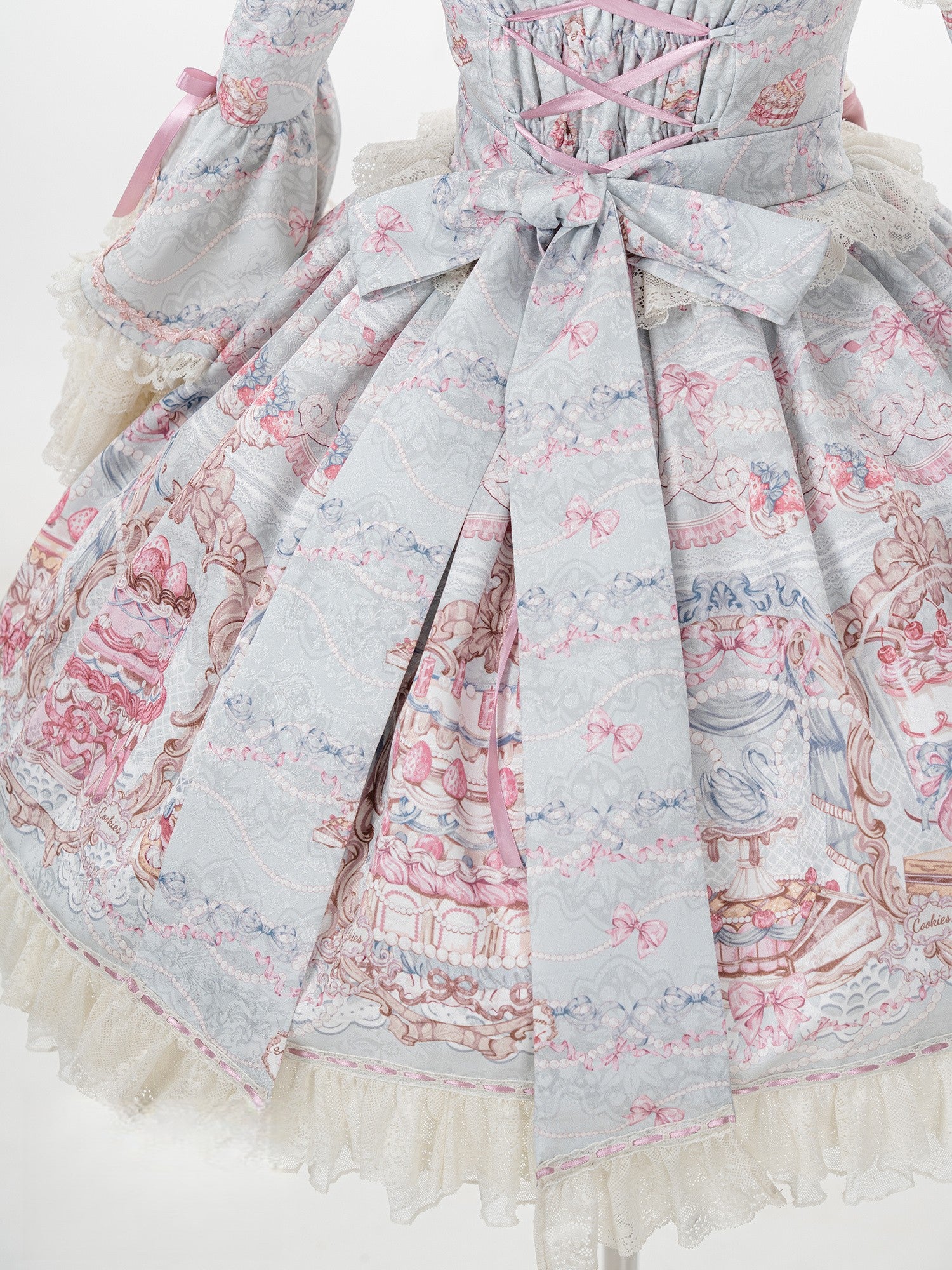 Victoria Cake Blue Grey Jacquard Vintage Sweet Lolita OP Dress