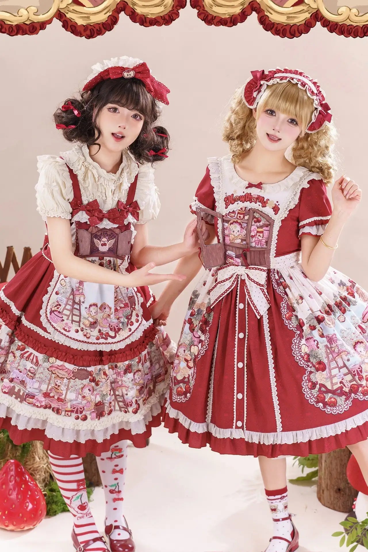 Hawthorn Berry Jam Doll Print Vintage Sweet Lolita OP/JSK Dress
