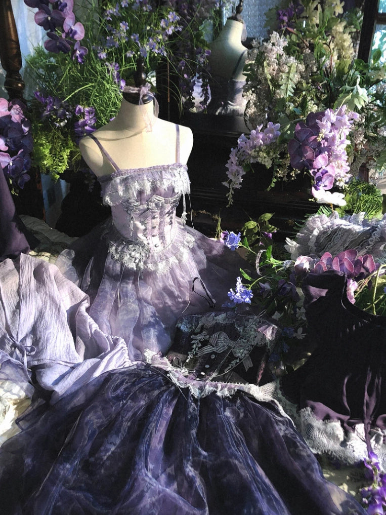 Night Vine Rain Lolita Original Wisteria Embroidered Corset & Half Skirt Set