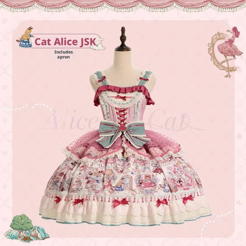 Cat Alice Fantasy Dreamland Lolita JSK Sweet Kawaii Wonderland Print