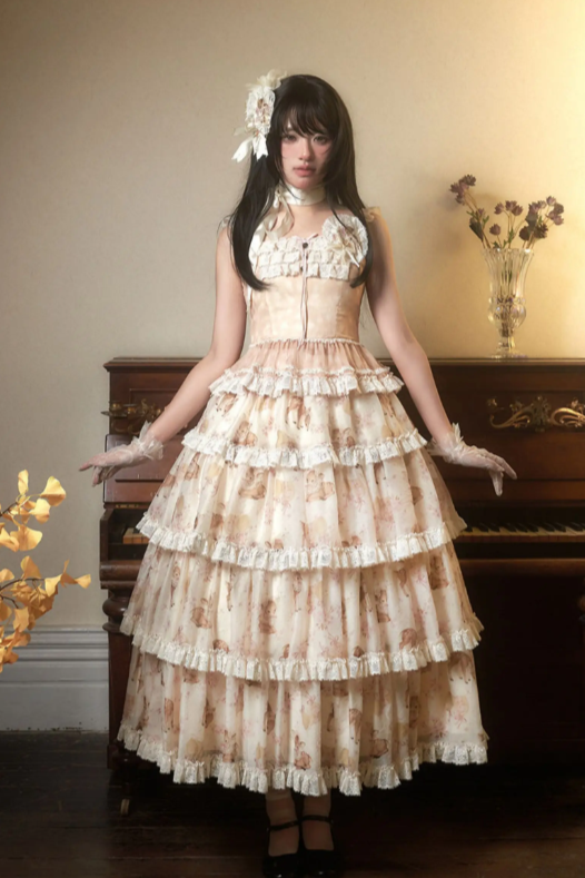 Little Deer Princess Lolita Original Printed Tiered JSK Set