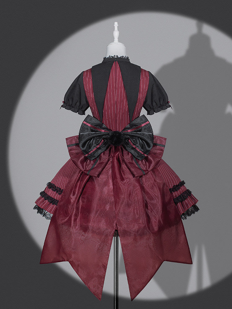 Dark Bunny Striped Gothic Lolita Dress with Rabbit Ear Hat and Tail - LolitaEra