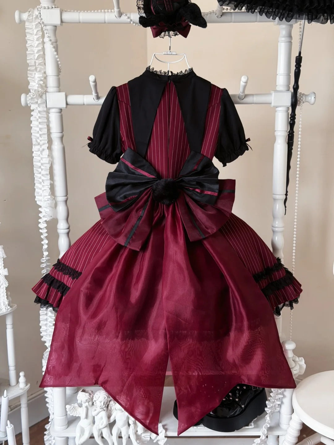 Dark Bunny Striped Gothic Lolita Dress with Rabbit Ear Hat and Tail - LolitaEra