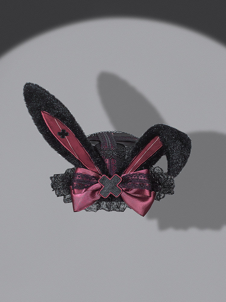 Dark Bunny Striped Gothic Lolita Dress with Rabbit Ear Hat and Tail - LolitaEra