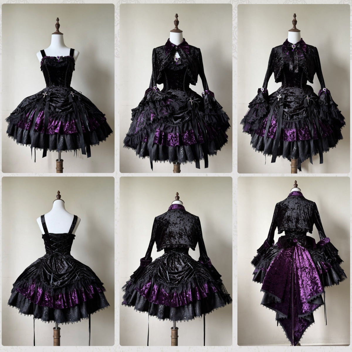 Dark Crow Poem Gothic Lolita Velvet JSK Dress Set - LolitaEra