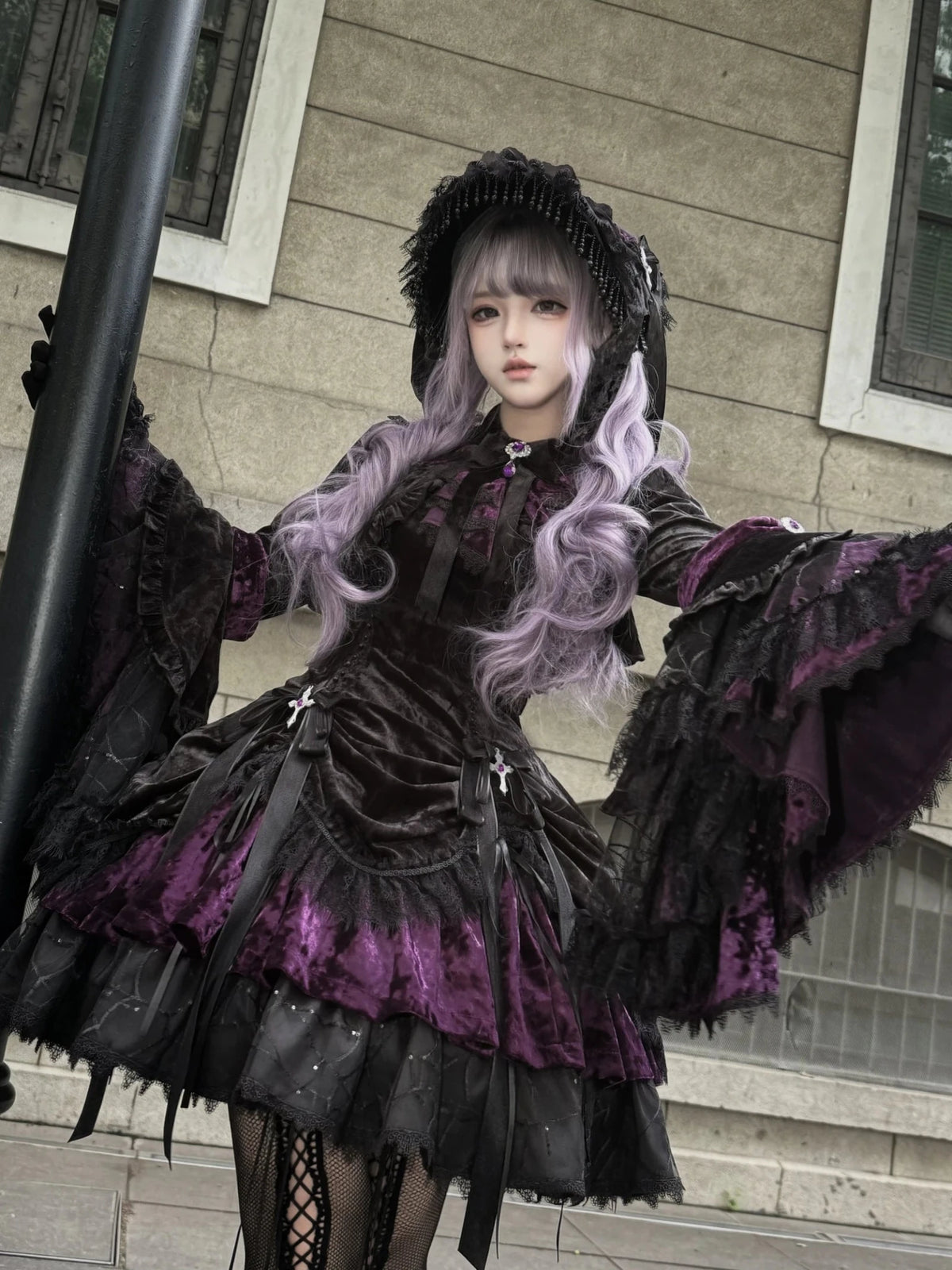 Dark Crow Poem Gothic Lolita Velvet JSK Dress Set - LolitaEra