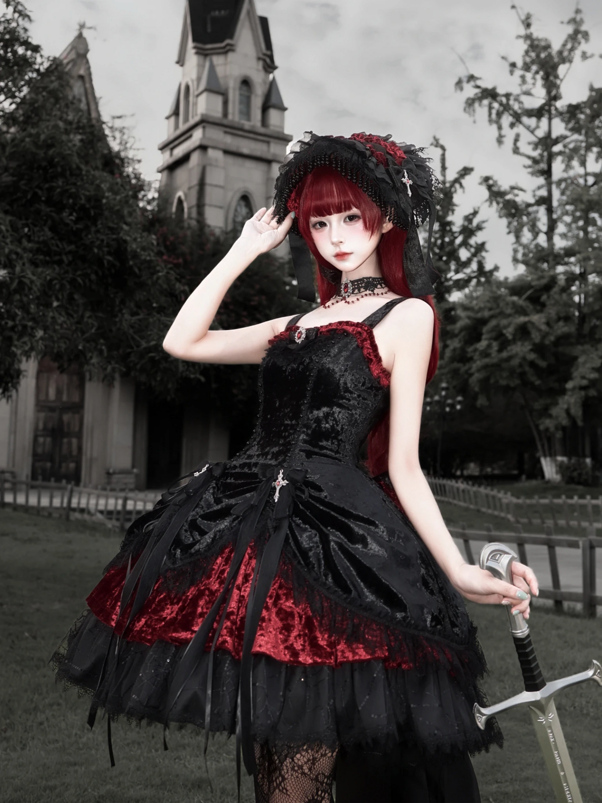 Dark Crow Poem Gothic Lolita Velvet JSK Dress Set - LolitaEra