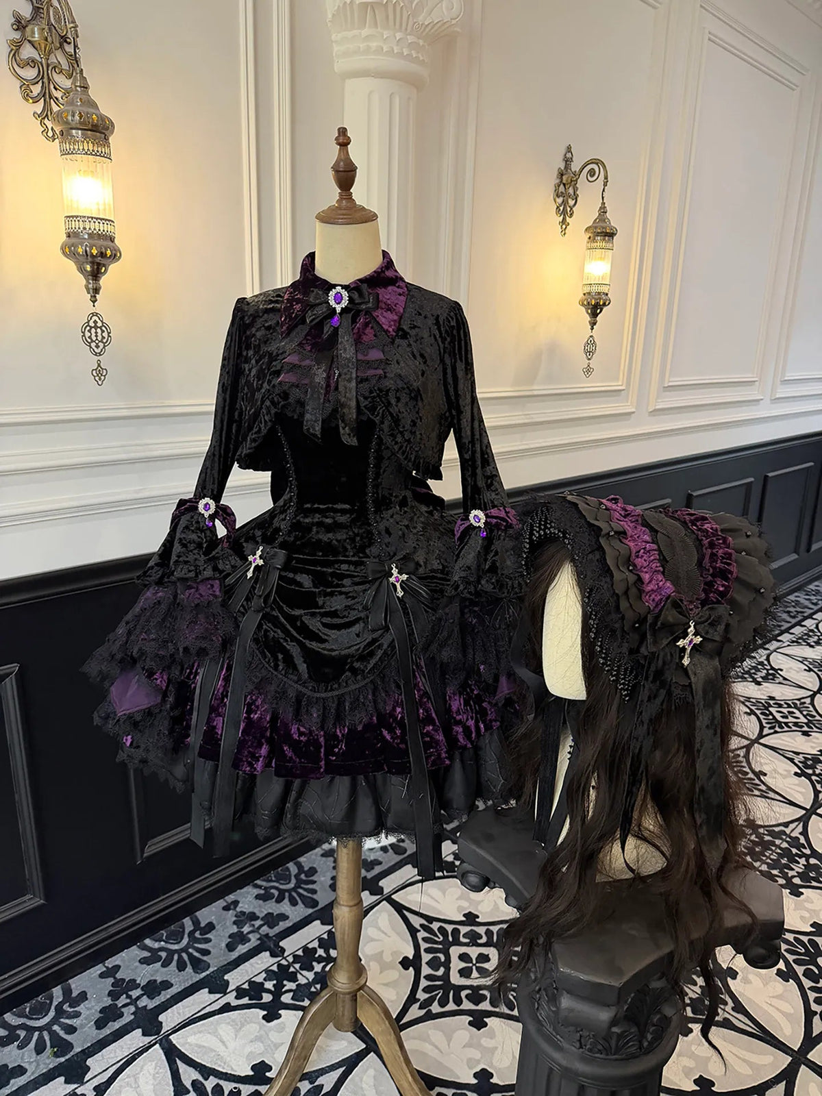 Dark Crow Poem Gothic Lolita Velvet JSK Dress Set - LolitaEra