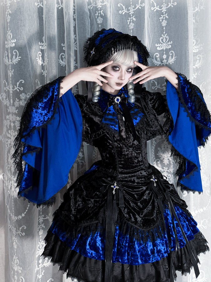 Dark Crow Poem Gothic Lolita Velvet JSK Dress Set - LolitaEra
