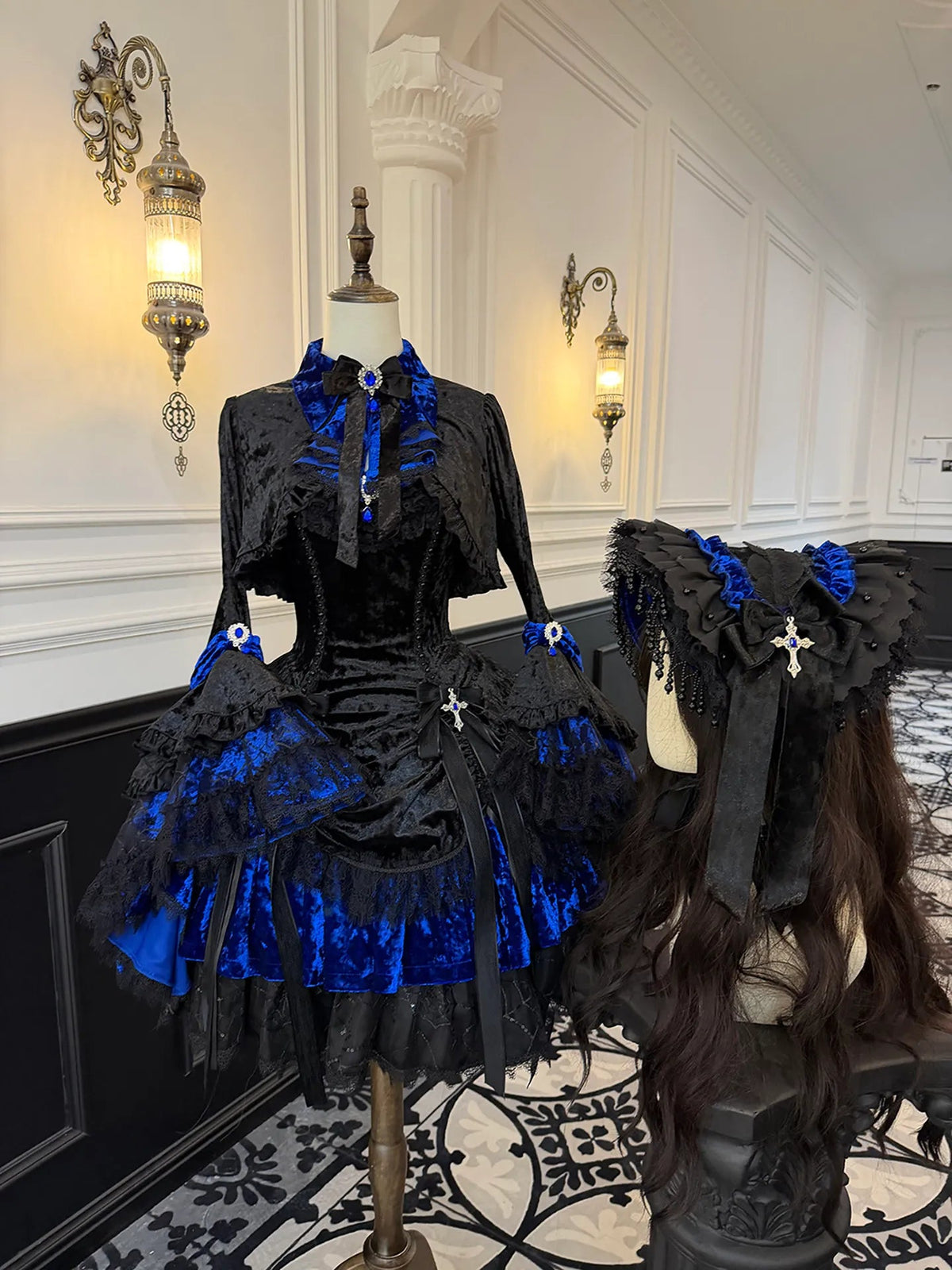 Dark Crow Poem Gothic Lolita Velvet JSK Dress Set - LolitaEra