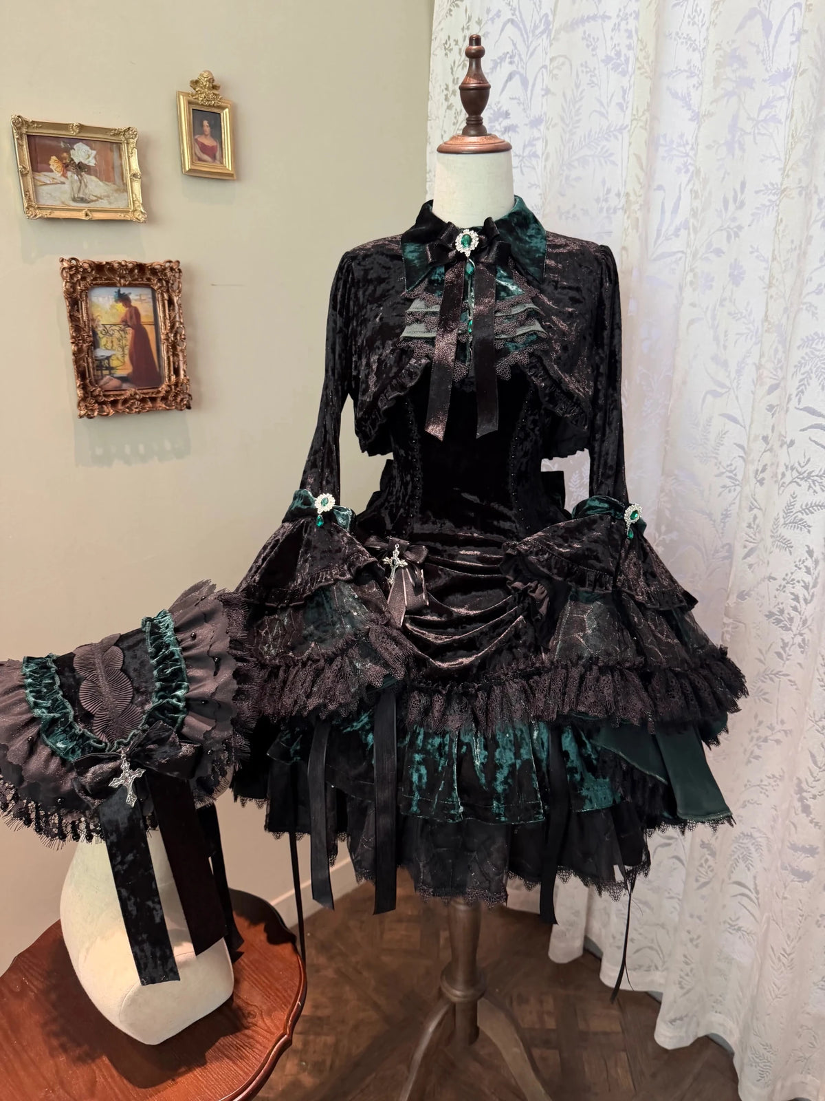Dark Crow Poem Gothic Lolita Velvet JSK Dress Set - LolitaEra
