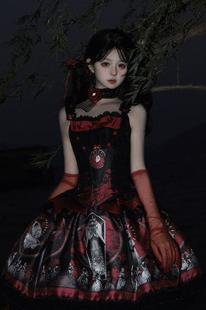 Dark Moon Corridor Gothic Lolita Set 1215 - LolitaEraFour - Piece Red SetSDark Moon Corridor Gothic Lolita Set 1215