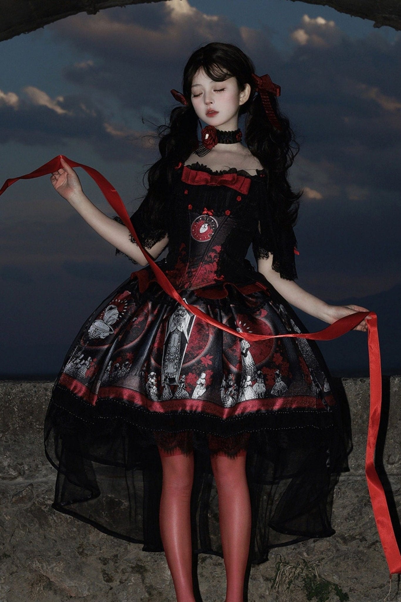 Dark Moon Corridor Lolita Gothic Corset SK Set - LolitaEra