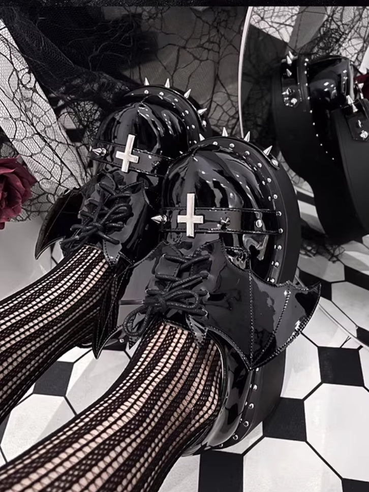 Dark Night Earl Punk Dark Platform Shoes LE5113 - LolitaEraBlack Set34Dark Night Earl Punk Dark Platform Shoes LE5113