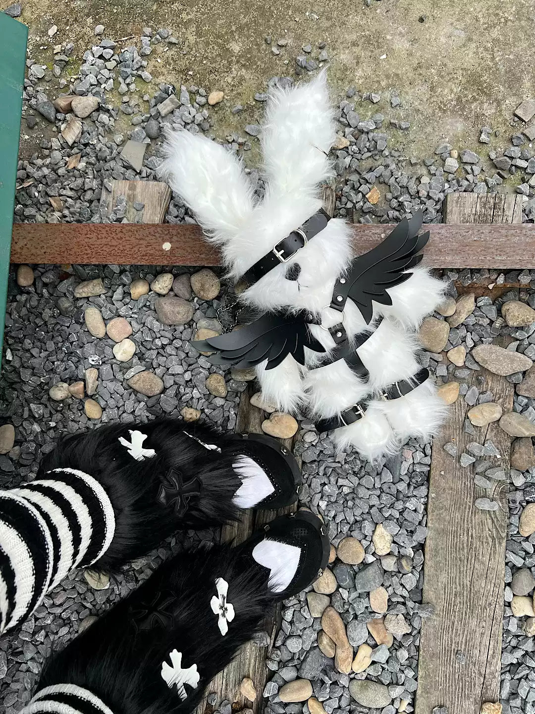 Dark Subculture Punk Bear Plush Backpack with Wings and Ears