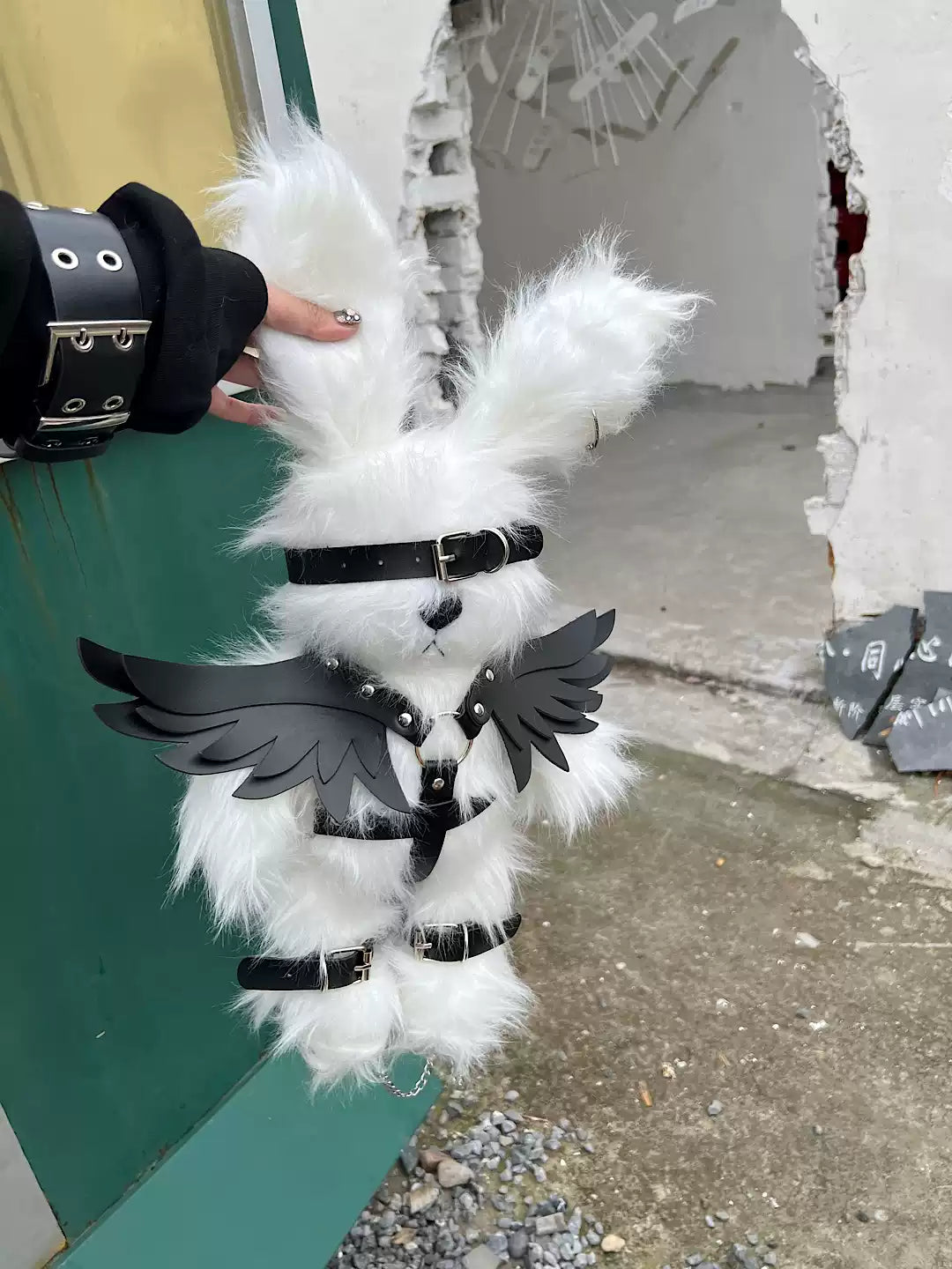 Dark Subculture Punk Bear Plush Backpack with Wings and Ears